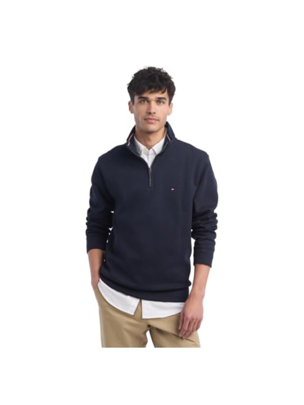 Quilted Quarter Zip Mock Neck Fleece Pullover Sweatshirt Cotton
